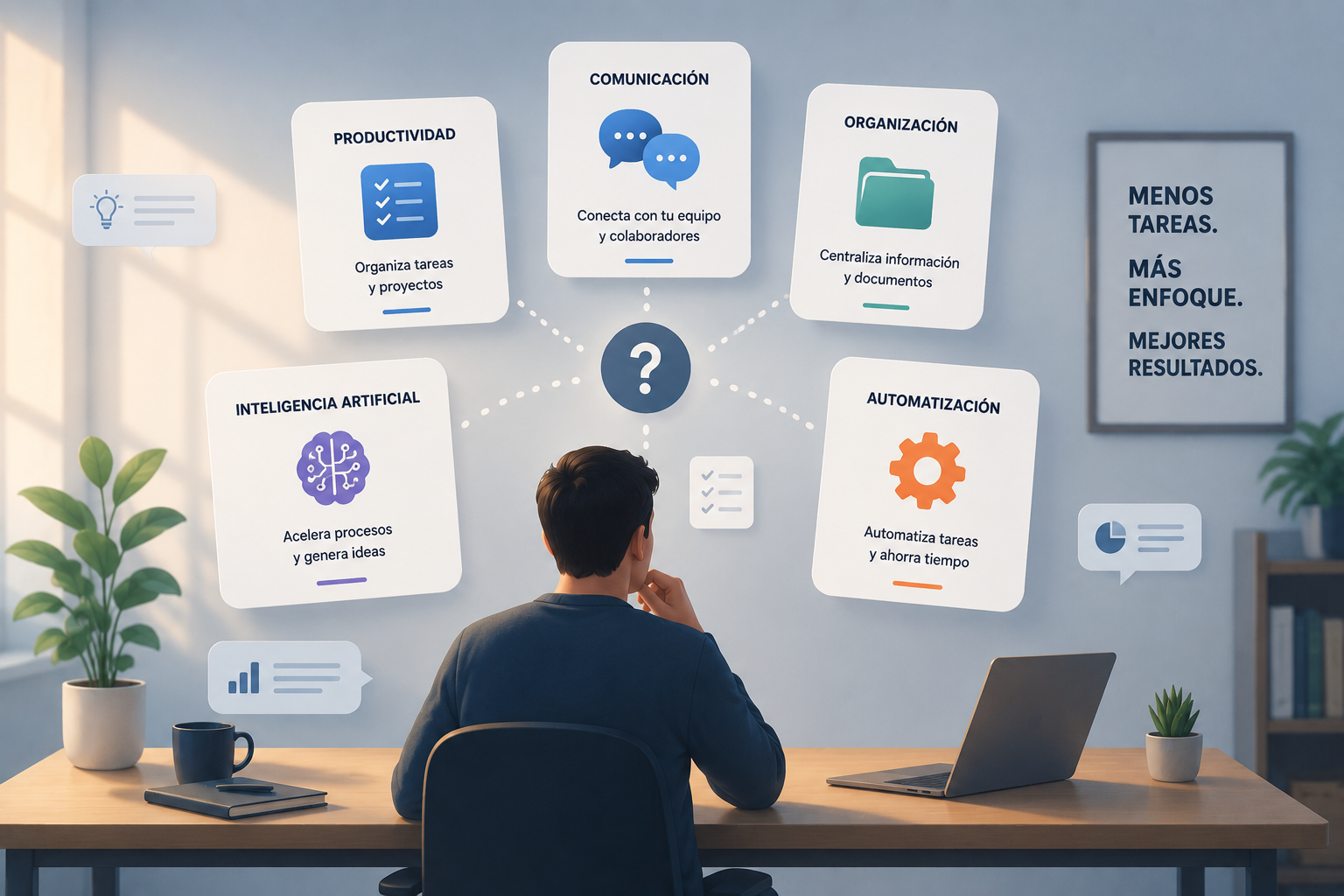 Persona eligiendo herramientas digitales con criterio para construir su ecosistema de trabajo online