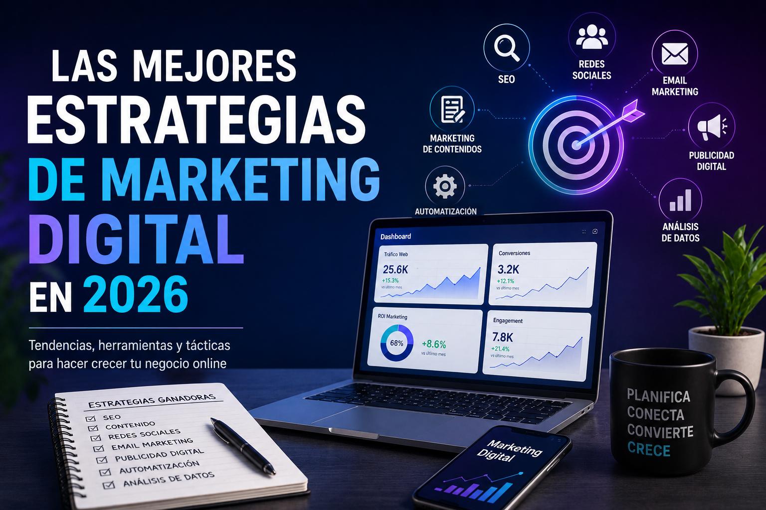 Estrategias de marketing digital para aumentar la visibilidad, el tráfico y las conversiones online.