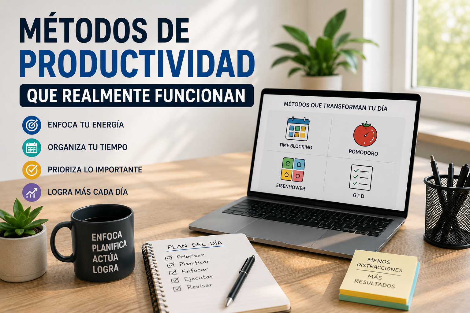 Métodos de productividad para organizar el tiempo, priorizar tareas y mejorar el rendimiento diario.