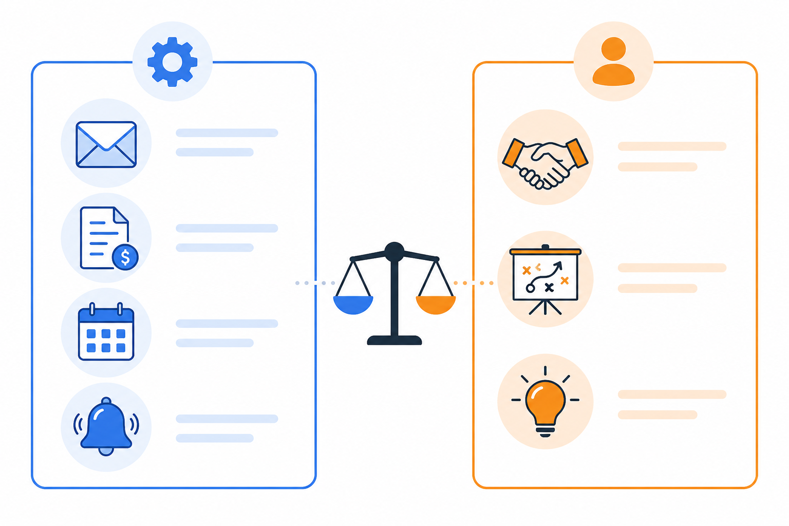 Comparativa entre tareas automatizables y tareas que requieren criterio humano en un negocio online