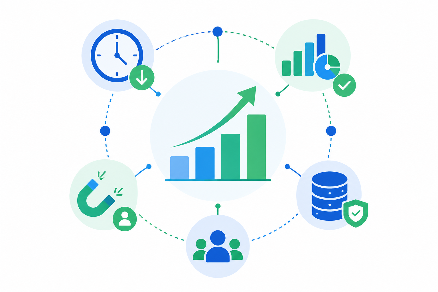 Ilustración flat design que representa los beneficios de la transformación digital para empresas y autónomos