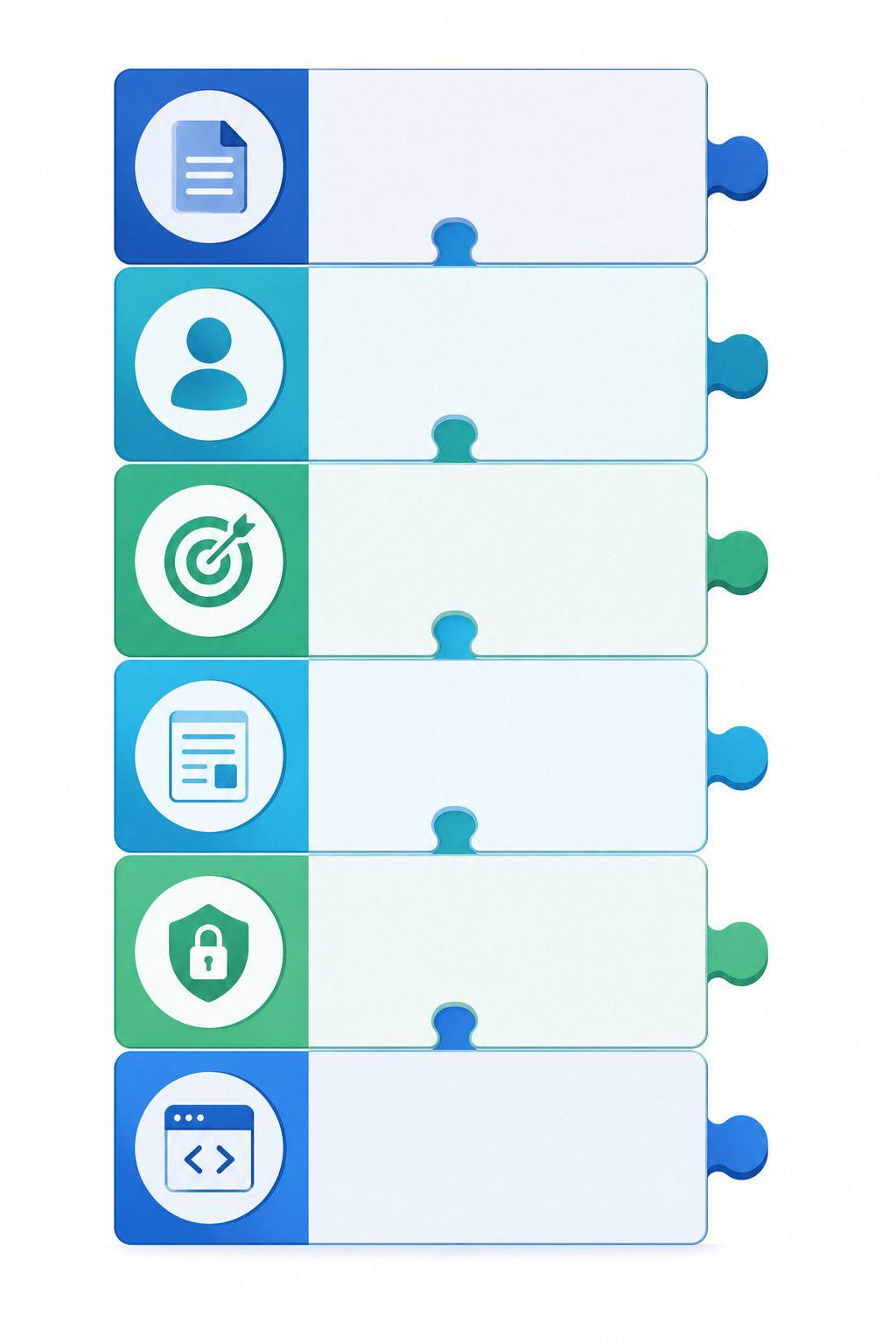 Ilustración de los seis elementos de un prompt efectivo representados como bloques o piezas: contexto, rol, objetivo, formato, restricciones y ejemplos.