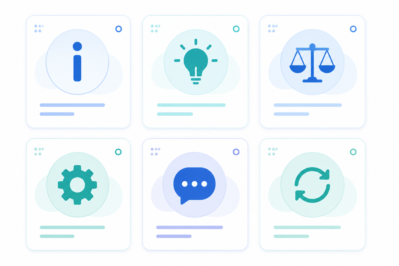 Ilustración de los seis tipos principales de prompts para IA organizados como tarjetas con iconos: informativo, creativo, analítico, técnico, conversacional y automatización.
