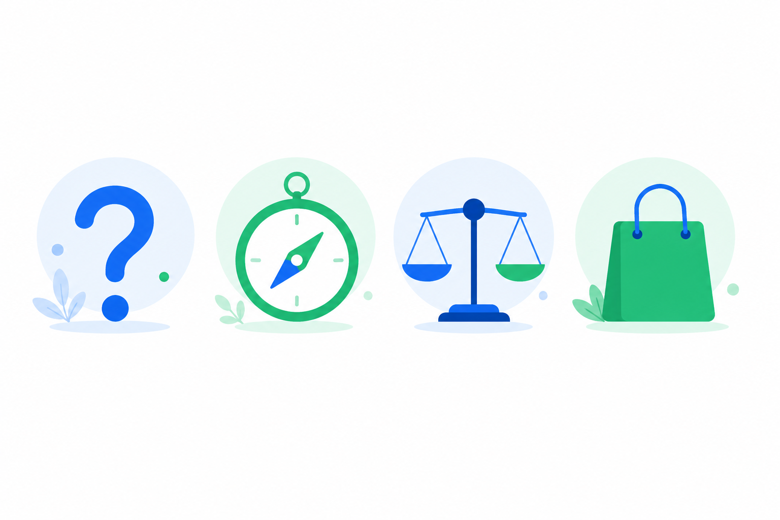 Ilustración flat design que representa los cuatro tipos de intención de búsqueda en SEO: informativa, navegacional, comercial y transaccional.