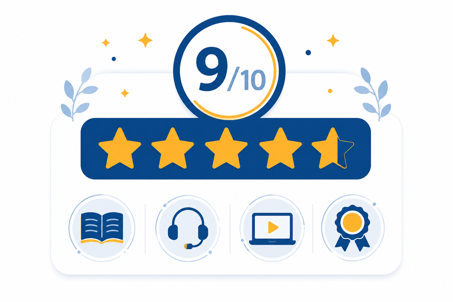 Caja de valoración con 9 sobre 10 estrellas para el curso Domina las Redes en 90 Días de Nuria Díaz